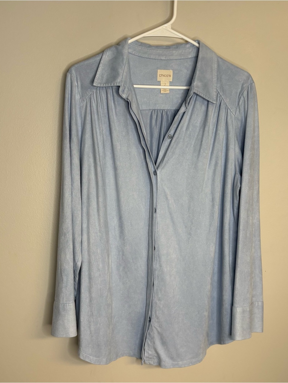 Chico's Pale Blue Soft faux Suede Button-Front Shirt